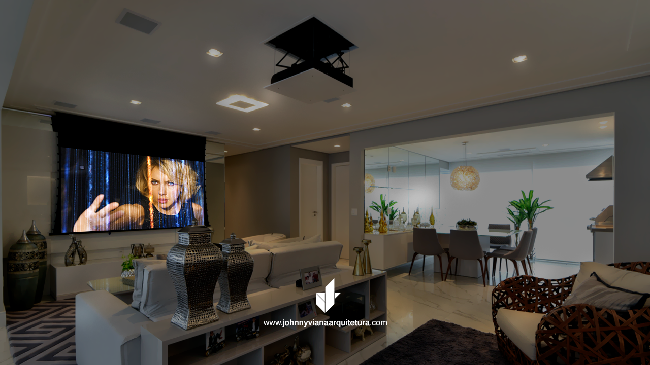 Sala de TV com home cinema integrado | Johnny Viana Arquitetura e Interiores